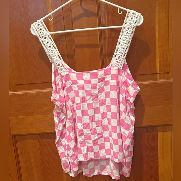Kensie Lace Strap Pink Check PJ Top - Picture 10 of 12